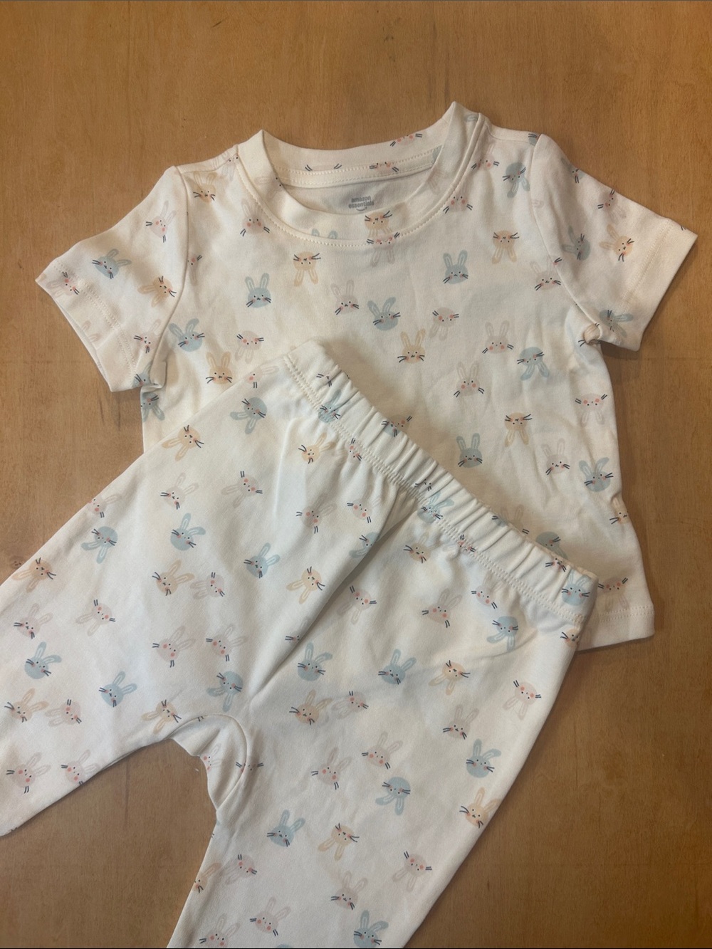 Amazon Essentials Cream Pajama Set with Blue and Tan Bunny Print